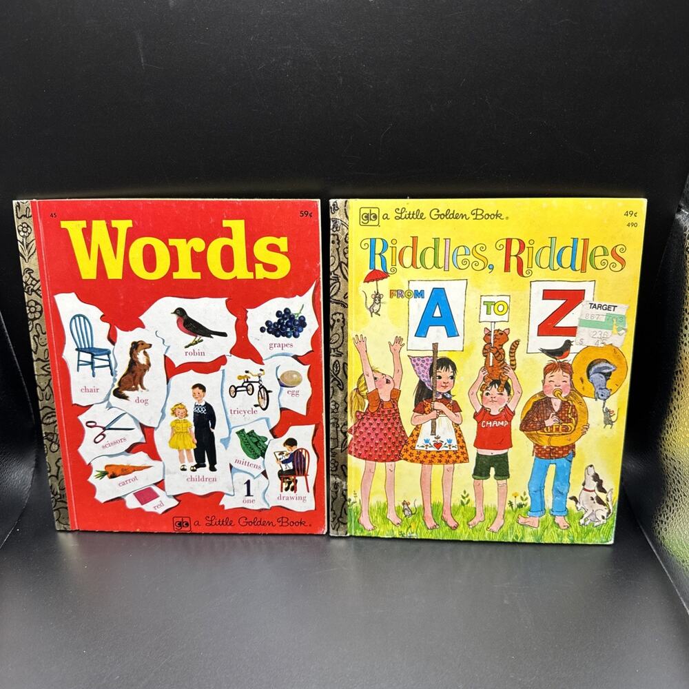 Vintage Little Golden Books Lot 2 Words & Riddles A-Z Educational Children’s